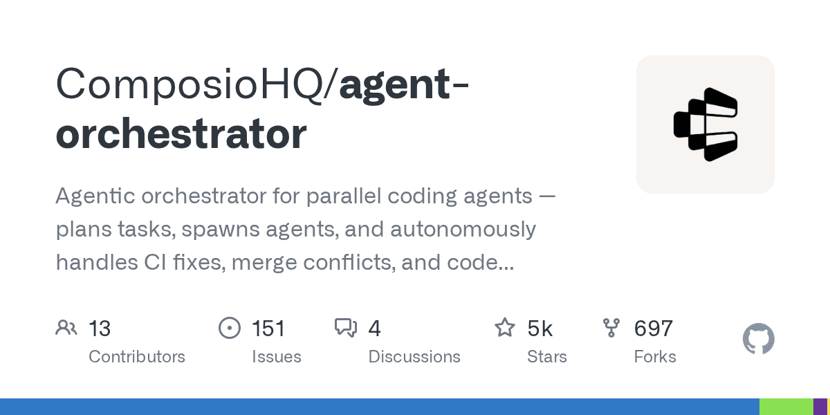 Agentic orchestrator for parallel coding agents — plans tasks, spawns agents, and autonomously handles CI fixes, merge conflicts, and code reviews.